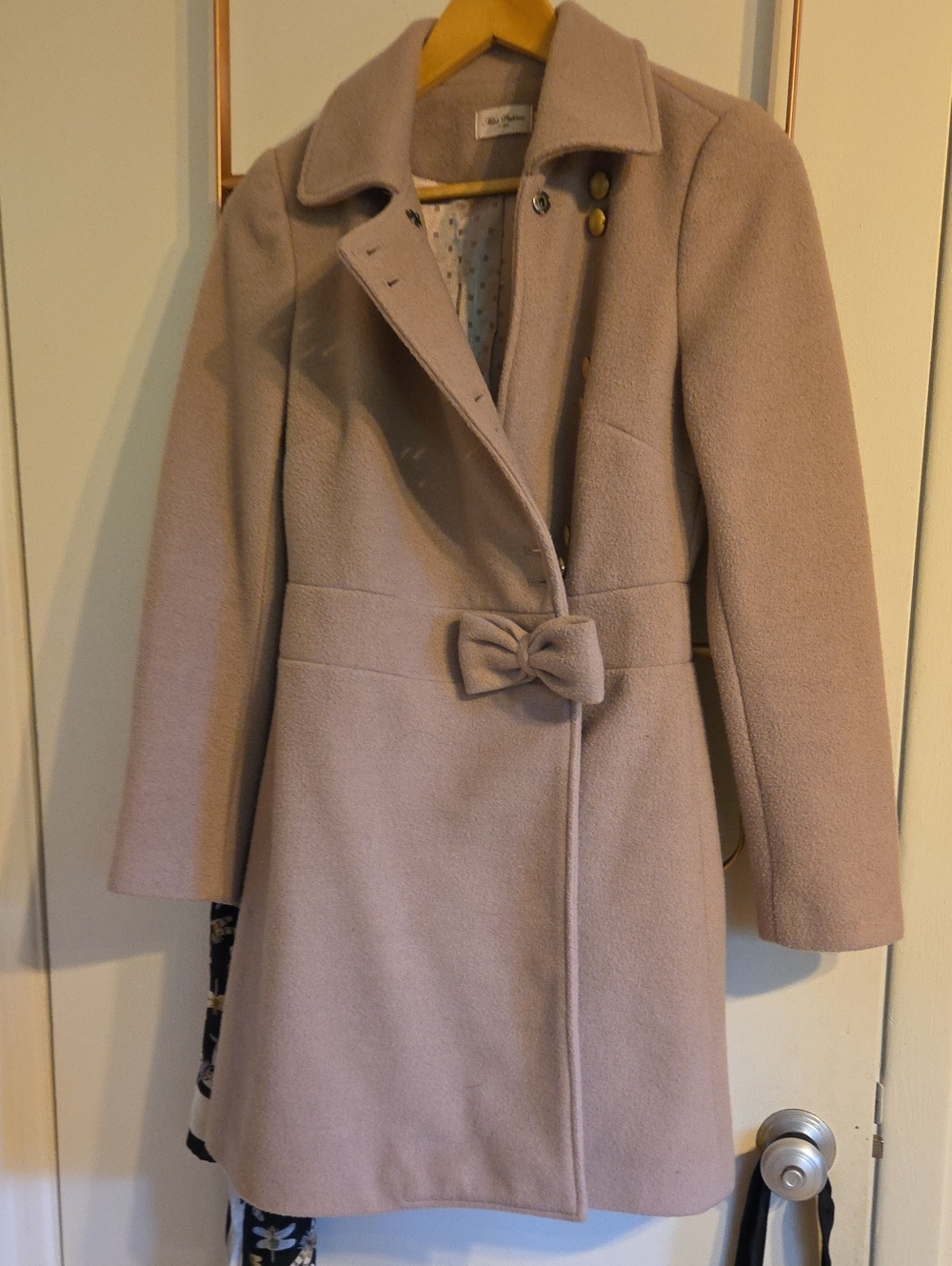 Women's Bow-Accent Pea Coat in Light Mauve